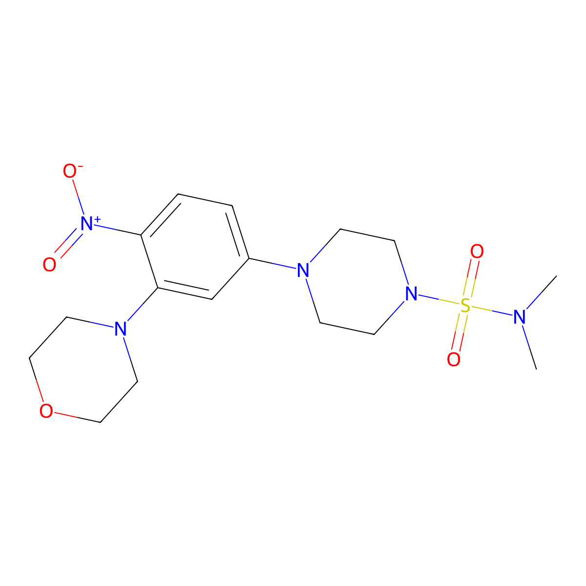 N,N-dimethyl-4-(3-morpholin-4-yl-4-nitrophenyl)piperazine-1-sulfonamide molecular structure, CAS 591736-59-3