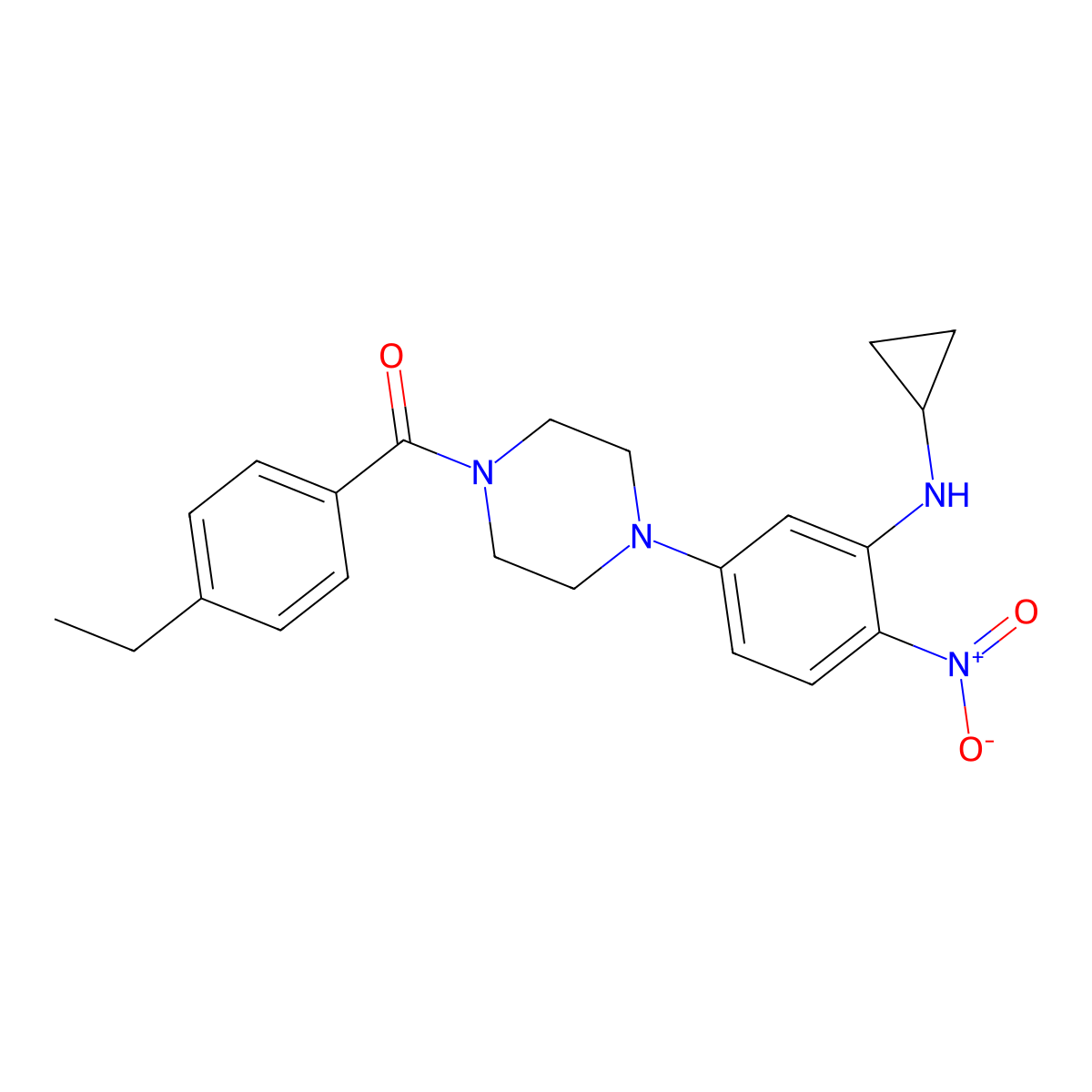 [4-[3-(Cyclopropylamino)-4-nitrophenyl]piperazin-1-yl]-(4-ethylphenyl)methanone molecular structure, CAS 591736-73-1