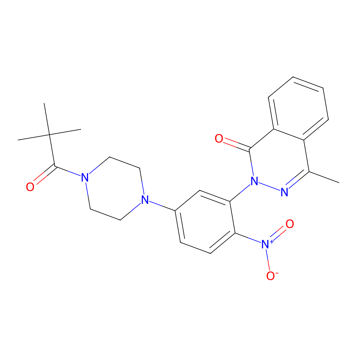 2-[5-[4-(2,2-Dimethylpropanoyl)piperazin-1-yl]-2-nitrophenyl]-4-methylphthalazin-1-one molecular structure, CAS 591736-82-2