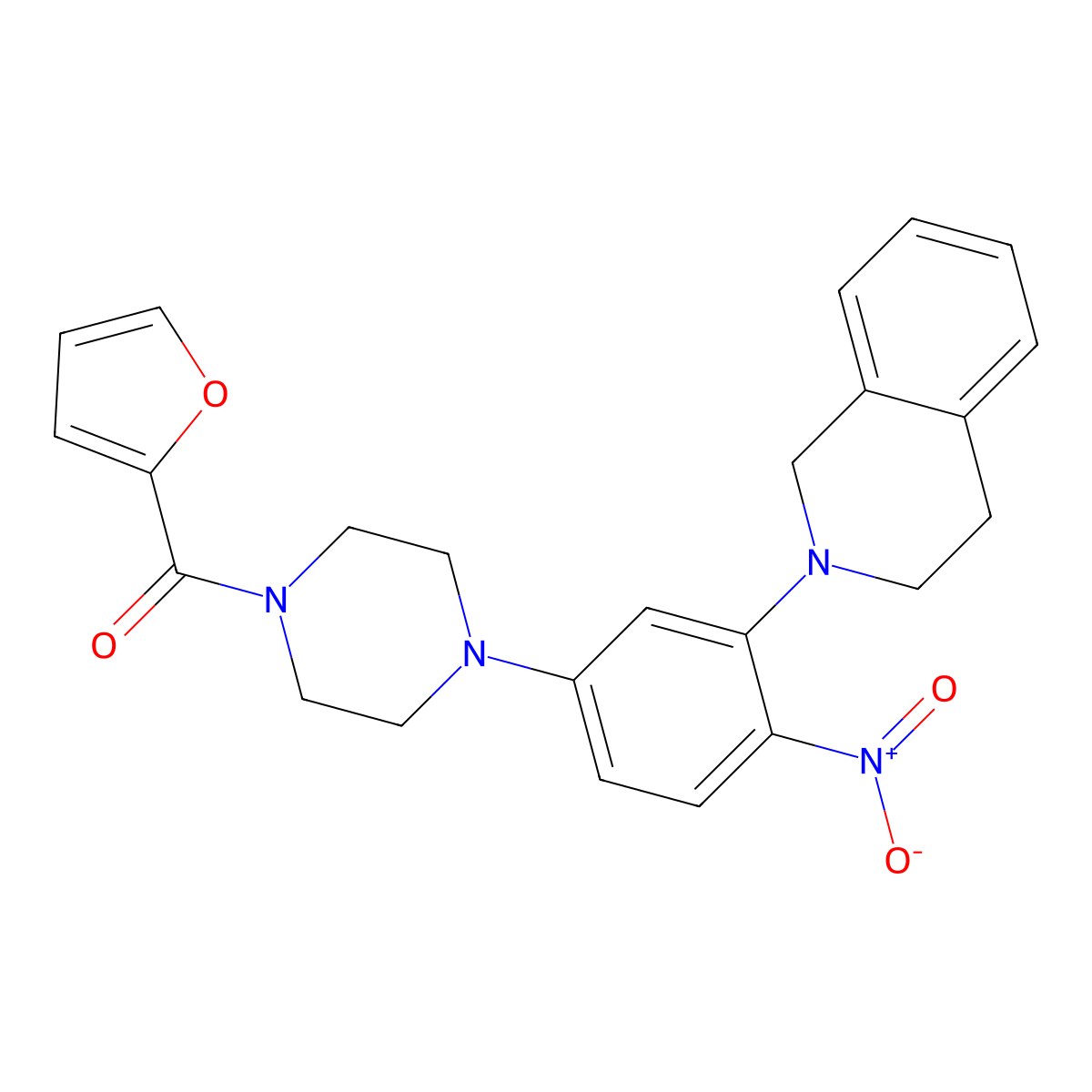 [4-[3-(3,4-dihydro-1H-isoquinolin-2-yl)-4-nitrophenyl]piperazin-1-yl]-(furan-2-yl)methanone molecular structure, CAS 591736-85-5