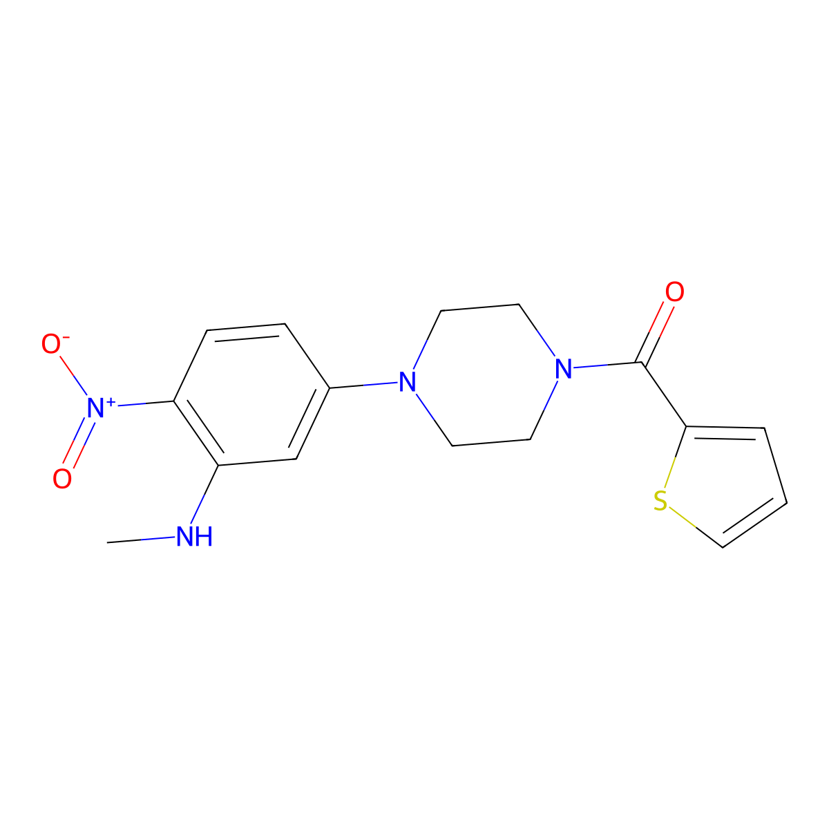 [4-[3-(Methylamino)-4-nitrophenyl]piperazin-1-yl]-thiophen-2-ylmethanone molecular structure, CAS 591736-86-6