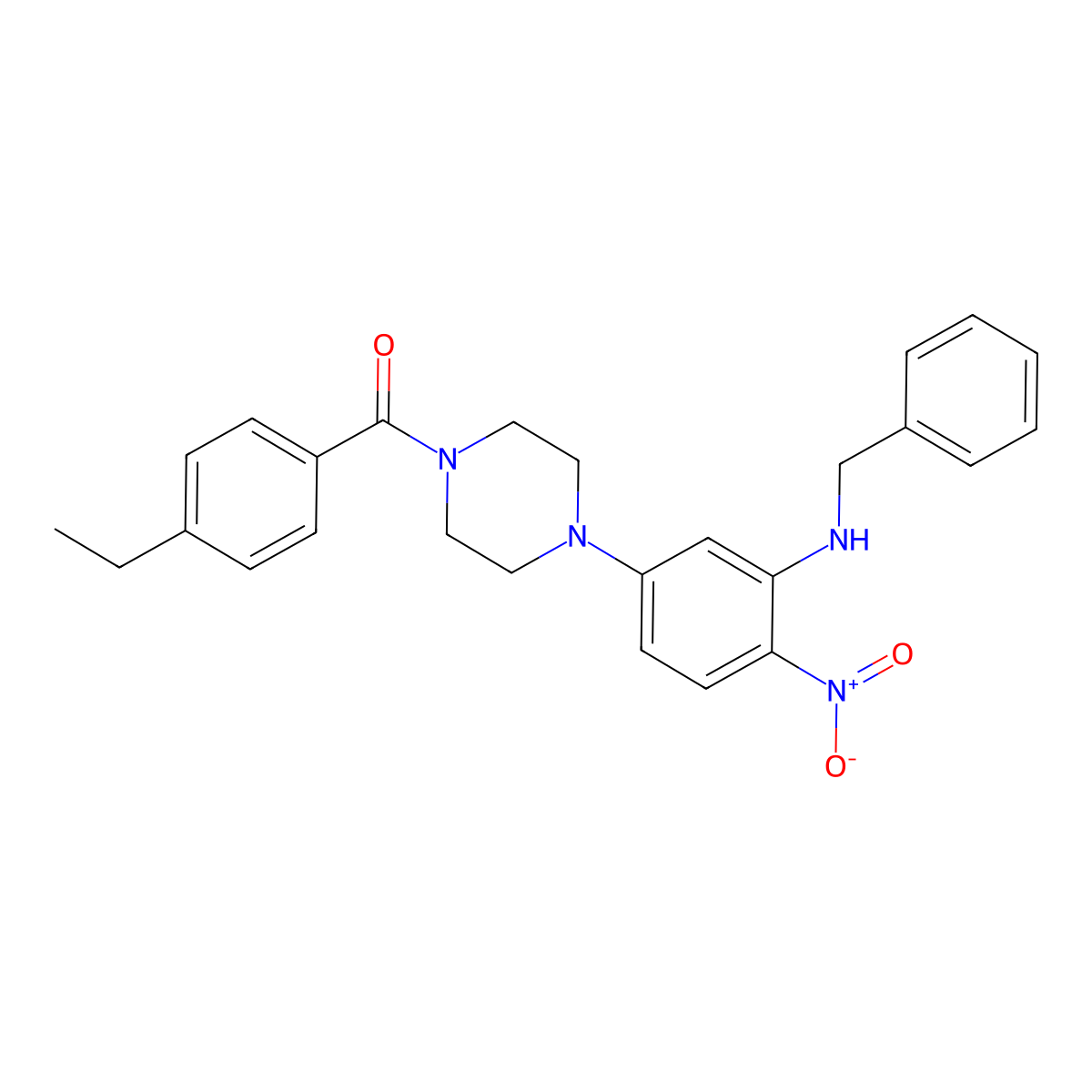 [4-[3-(Benzylamino)-4-nitrophenyl]piperazin-1-yl]-(4-ethylphenyl)methanone molecular structure, CAS 591736-89-9