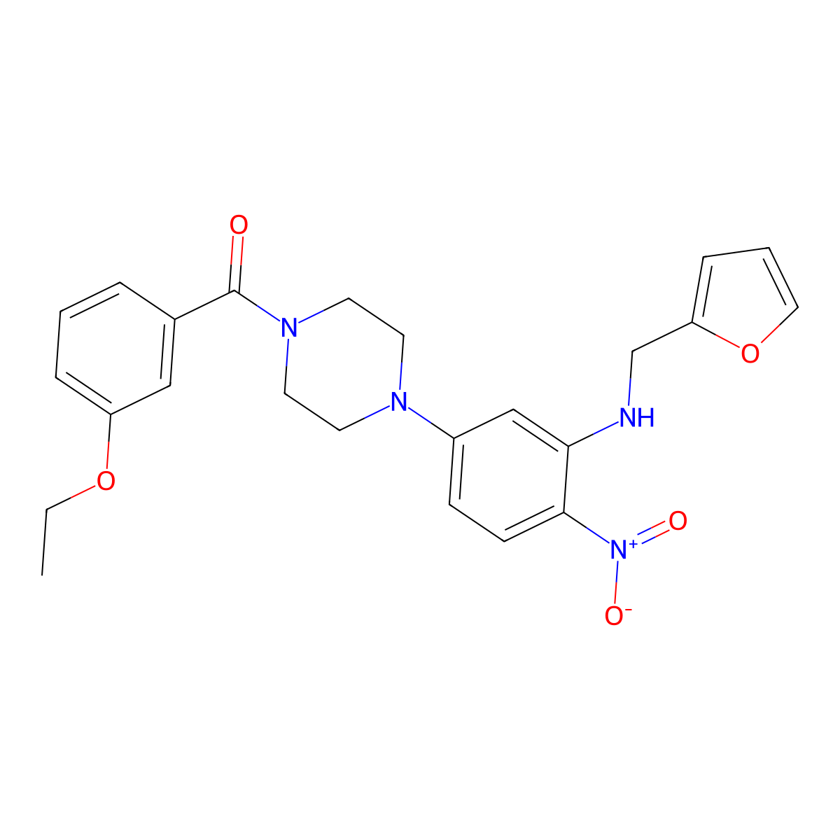 (3-Ethoxyphenyl)-[4-[3-(furan-2-ylmethylamino)-4-nitrophenyl]piperazin-1-yl]methanone molecular structure, CAS 591736-90-2