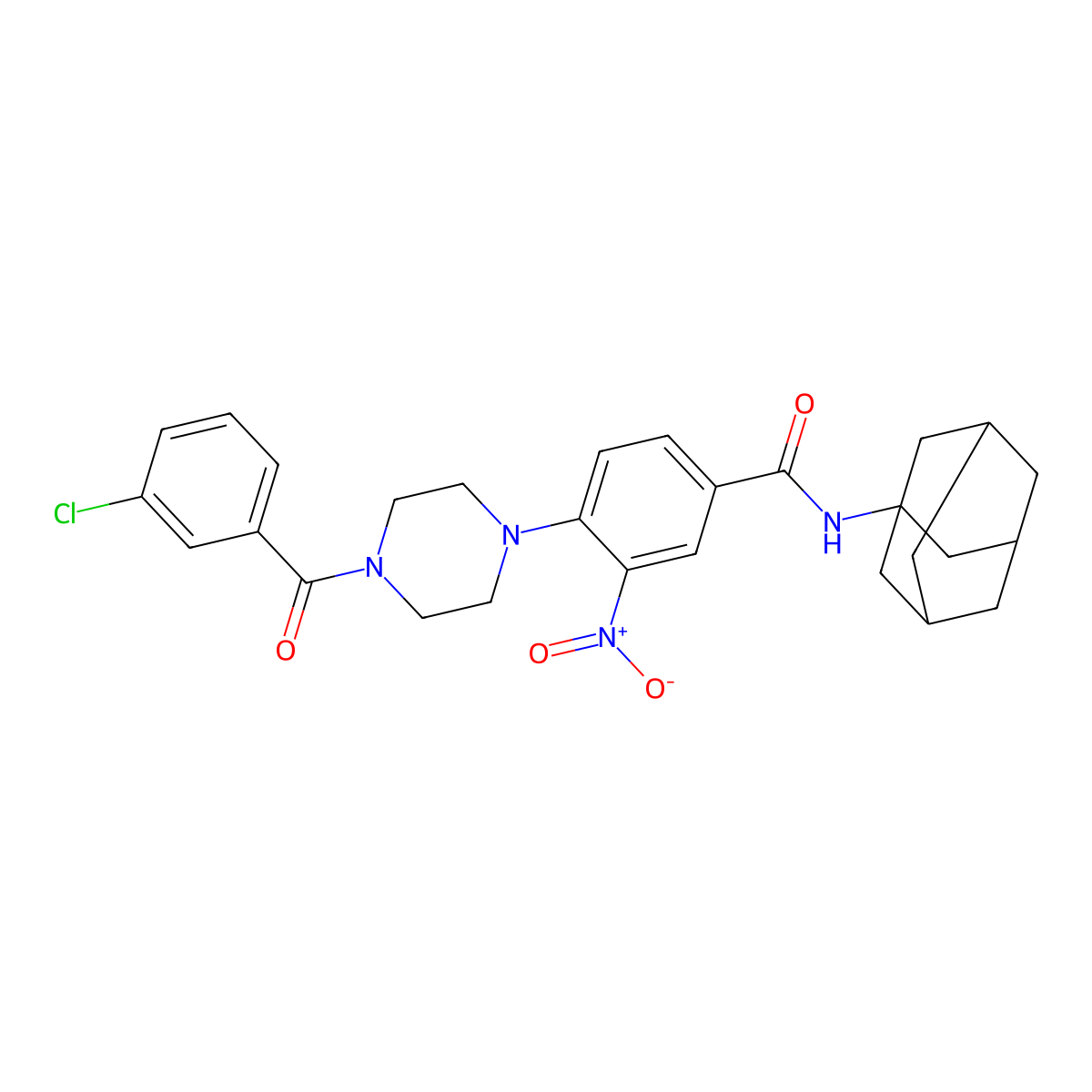 N-(1-adamantyl)-4-[4-(3-chlorobenzoyl)piperazin-1-yl]-3-nitrobenzamide molecular structure, CAS 591736-92-4
