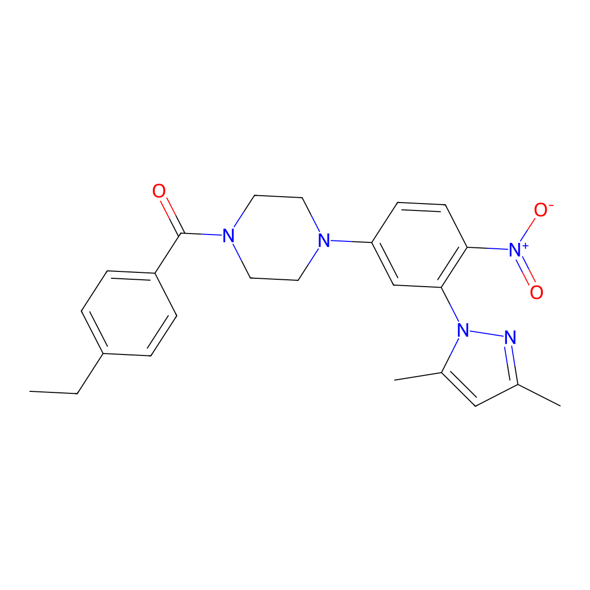 [4-[3-(3,5-Dimethylpyrazol-1-yl)-4-nitrophenyl]piperazin-1-yl]-(4-ethylphenyl)methanone molecular structure, CAS 591736-99-1