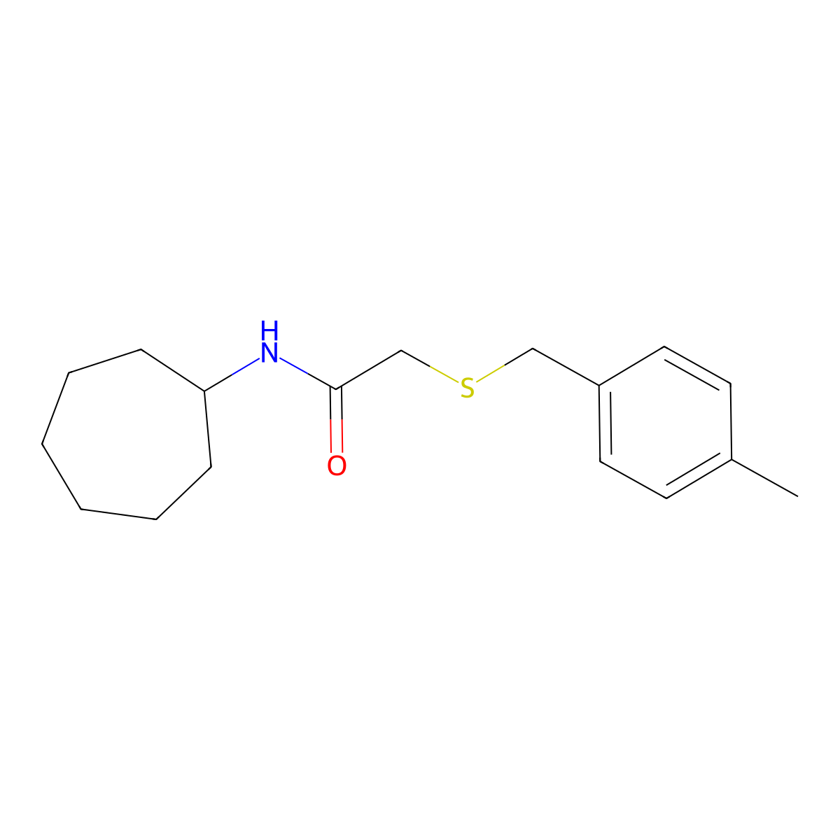 N-cycloheptyl-2-[(4-methylbenzyl)sulfanyl]acetamide molecular structure, CAS 591743-31-6