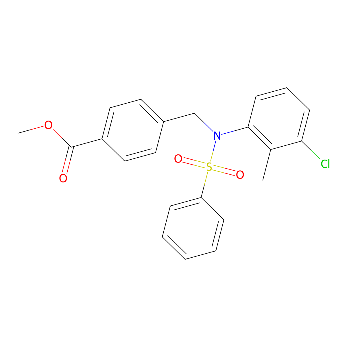 Methyl 4-([(3-chloro-2-methylphenyl)(phenylsulfonyl)amino]methyl)benzoate molecular structure, CAS 591744-38-6