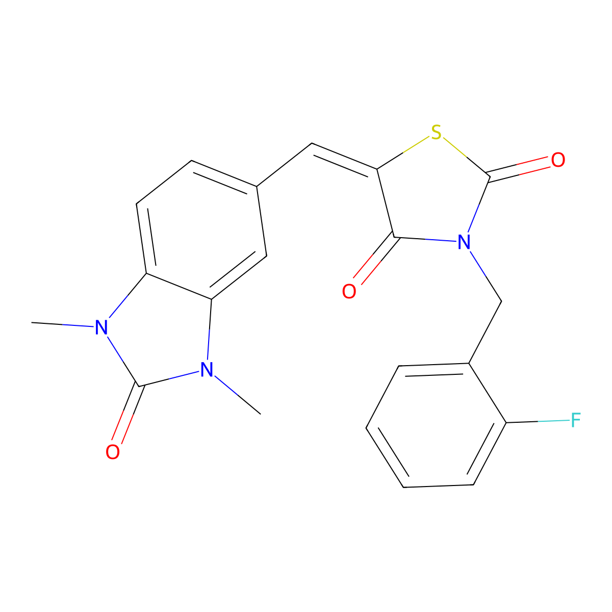 5-[(1,3-Dimethyl-2-oxobenzimidazol-5-yl)methylidene]-3-[(2-fluorophenyl)methyl]-1,3-thiazolidine-2,4-dione molecular structure, CAS 591748-06-0