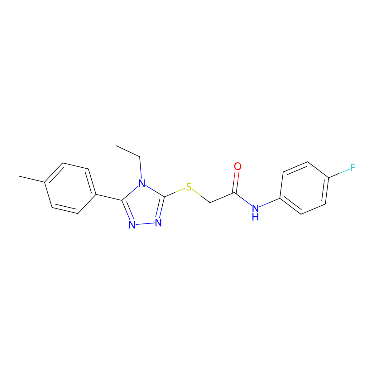 2-{[4-ethyl-5-(4-methylphenyl)-4H-1,2,4-triazol-3-yl]sulfanyl}-N-(4-fluorophenyl)acetamide molecular structure, CAS 591760-78-0
