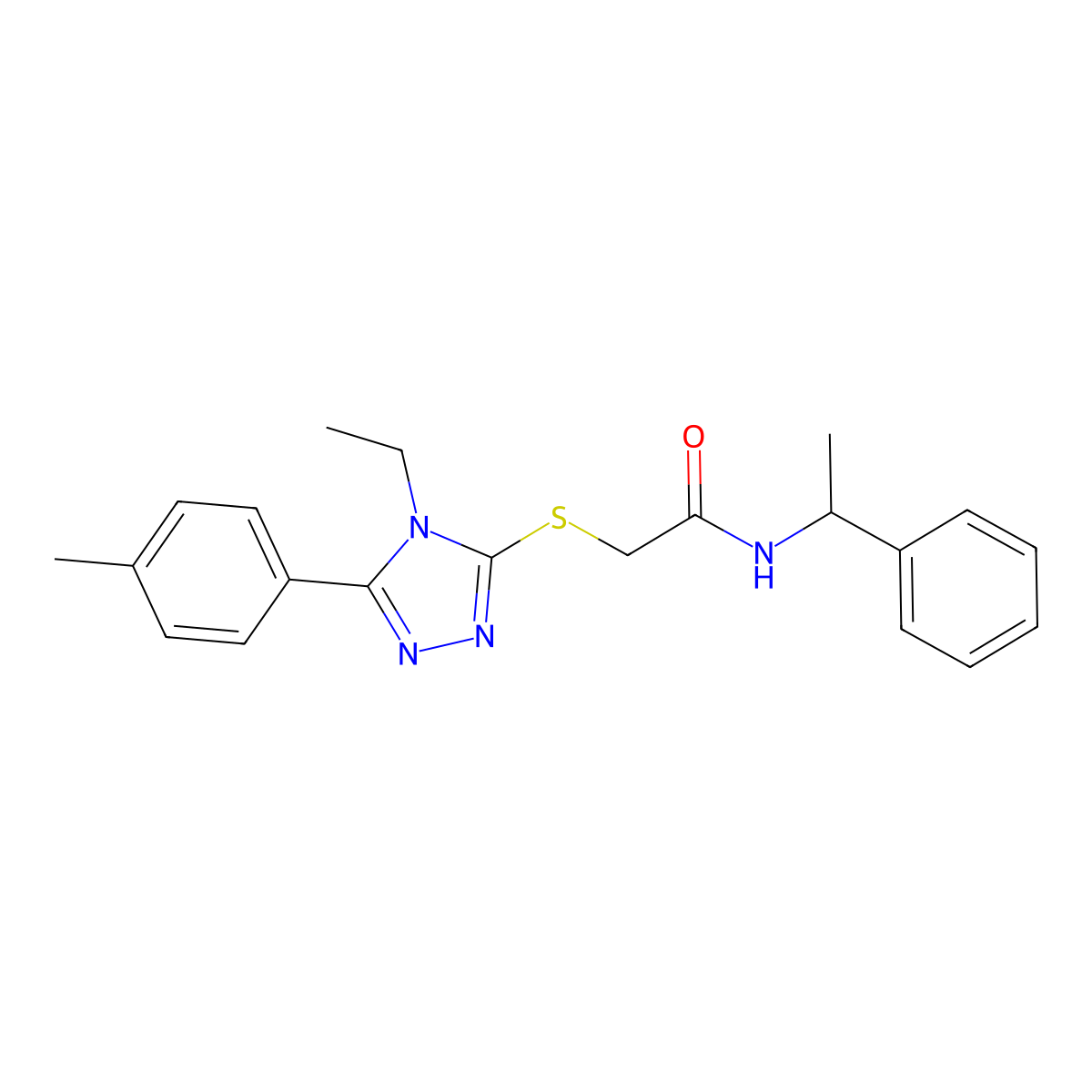 2-[[4-ethyl-5-(4-methylphenyl)-1,2,4-triazol-3-yl]sulfanyl]-N-(1-phenylethyl)acetamide molecular structure, CAS 591760-82-6