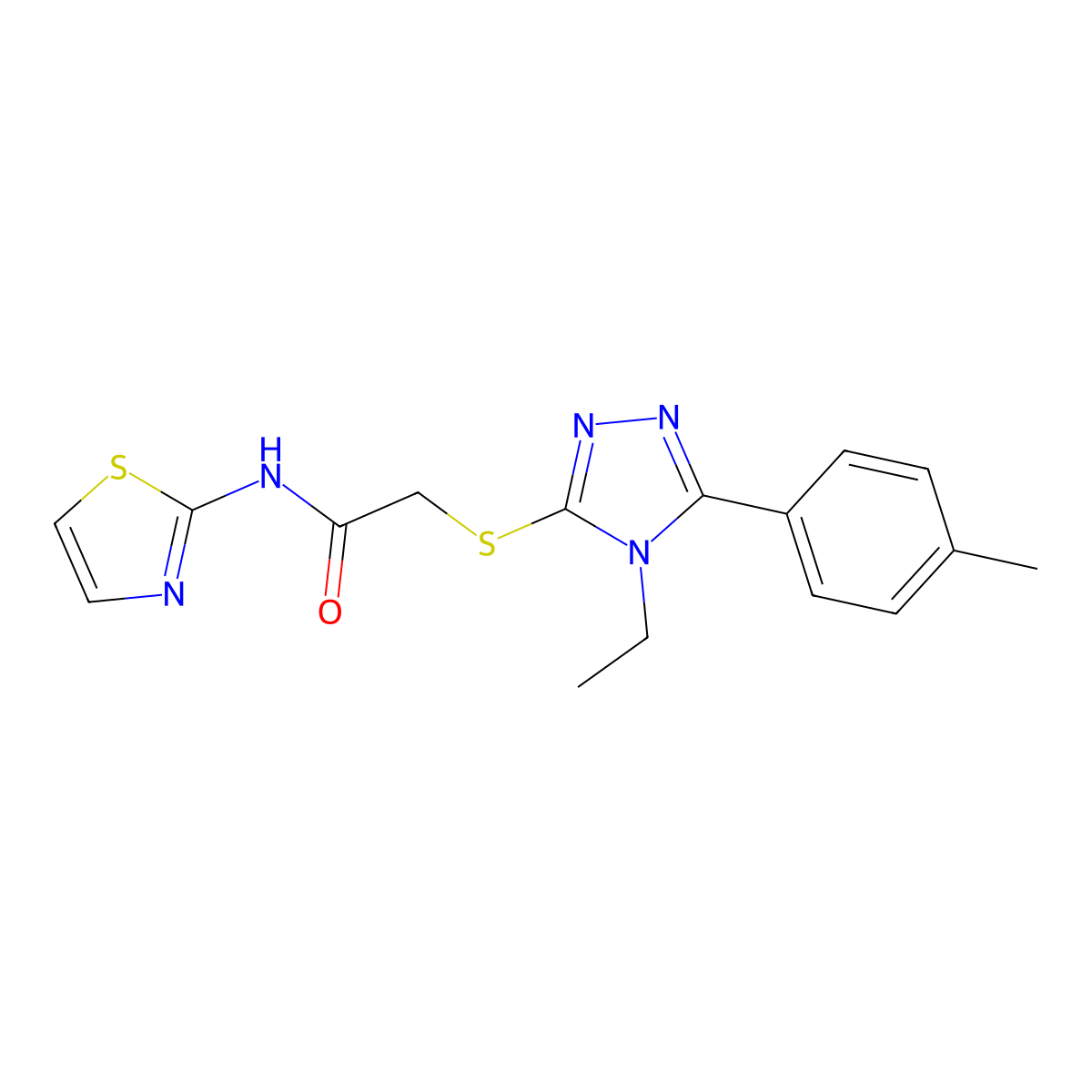 2-[[4-ethyl-5-(4-methylphenyl)-1,2,4-triazol-3-yl]sulfanyl]-N-(1,3-thiazol-2-yl)acetamide molecular structure, CAS 591760-83-7