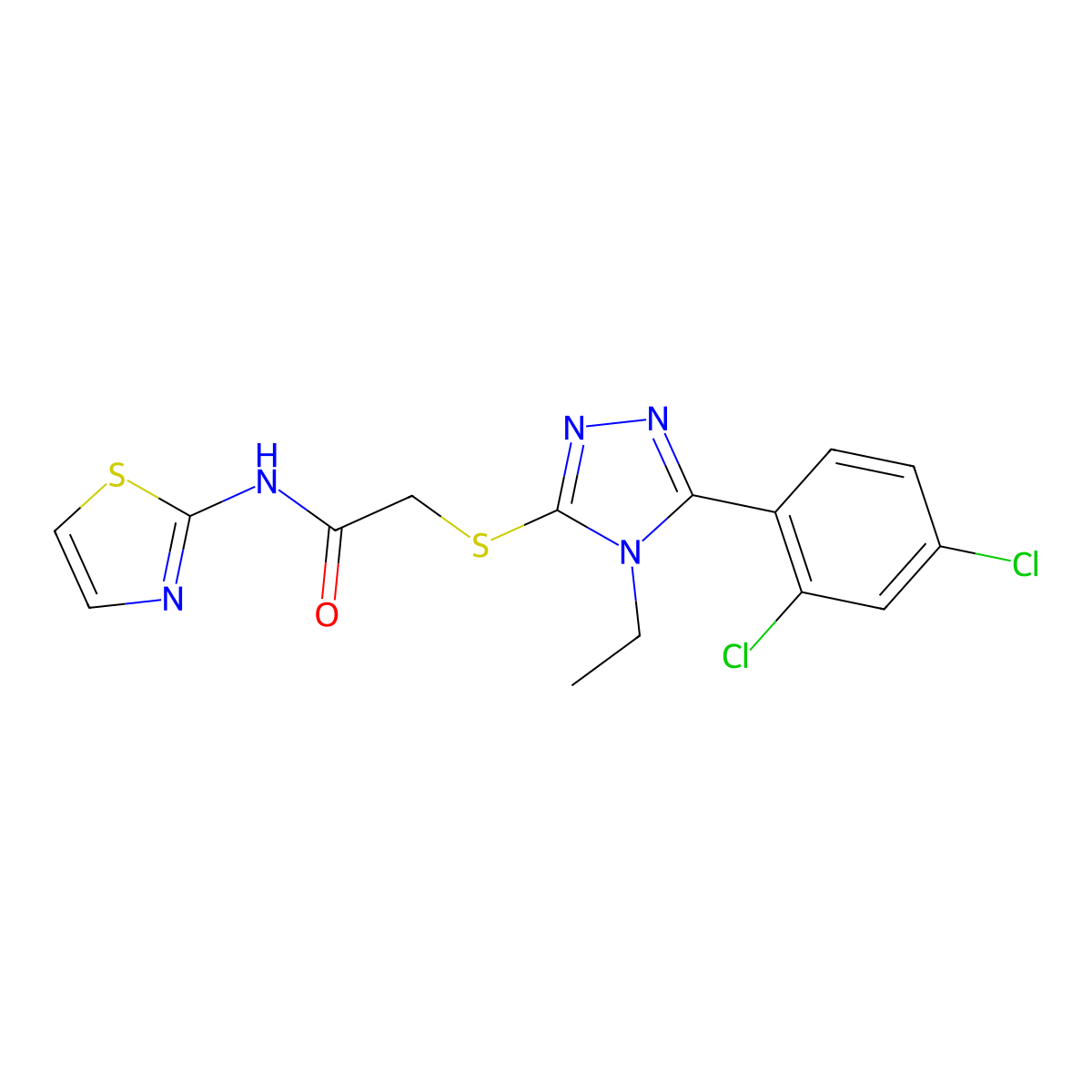 2-[[5-(2,4-dichlorophenyl)-4-ethyl-1,2,4-triazol-3-yl]sulfanyl]-N-(1,3-thiazol-2-yl)acetamide molecular structure, CAS 591760-85-9