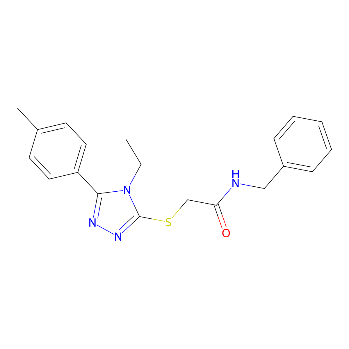 N-benzyl-2-[[4-ethyl-5-(4-methylphenyl)-1,2,4-triazol-3-yl]sulfanyl]acetamide molecular structure, CAS 591760-88-2