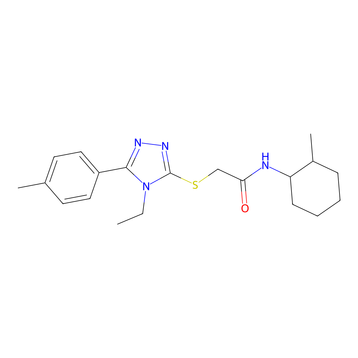 2-{[4-ethyl-5-(4-methylphenyl)-4H-1,2,4-triazol-3-yl]sulfanyl}-N-(2-methylcyclohexyl)acetamide molecular structure, CAS 591760-89-3