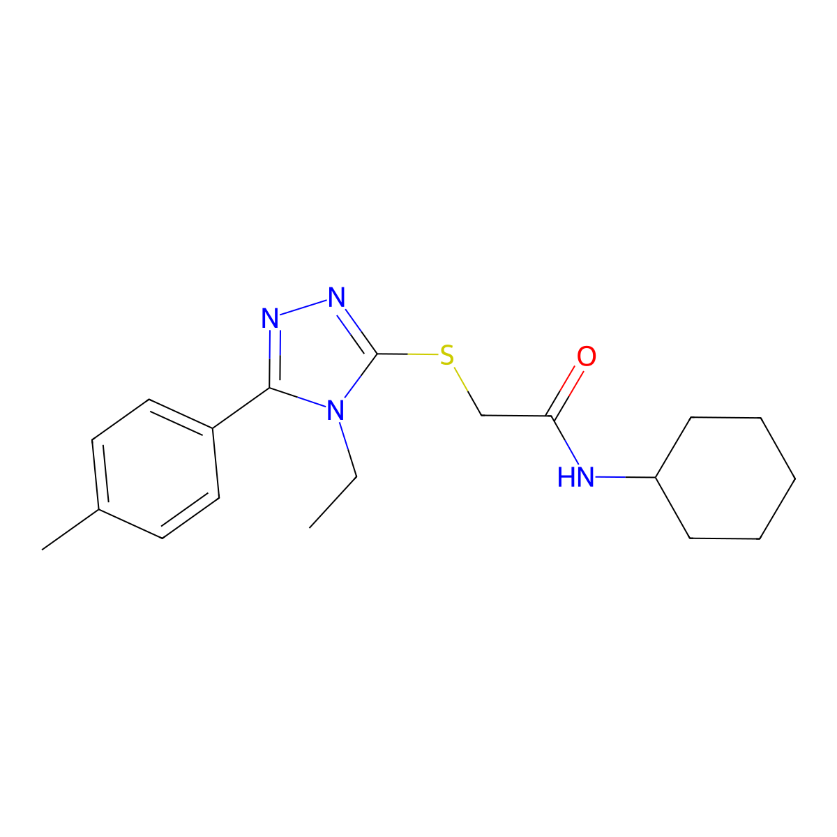 N-cyclohexyl-2-[[4-ethyl-5-(4-methylphenyl)-1,2,4-triazol-3-yl]sulfanyl]acetamide molecular structure, CAS 591760-91-7