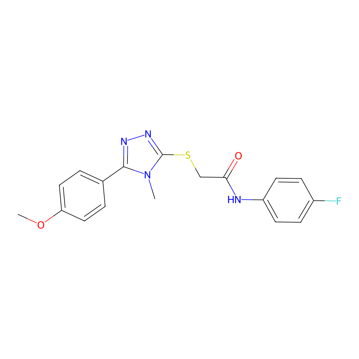 N-(4-fluorophenyl)-2-{[5-(4-methoxyphenyl)-4-methyl-4H-1,2,4-triazol-3-yl]sulfanyl}acetamide molecular structure, CAS 591760-93-9