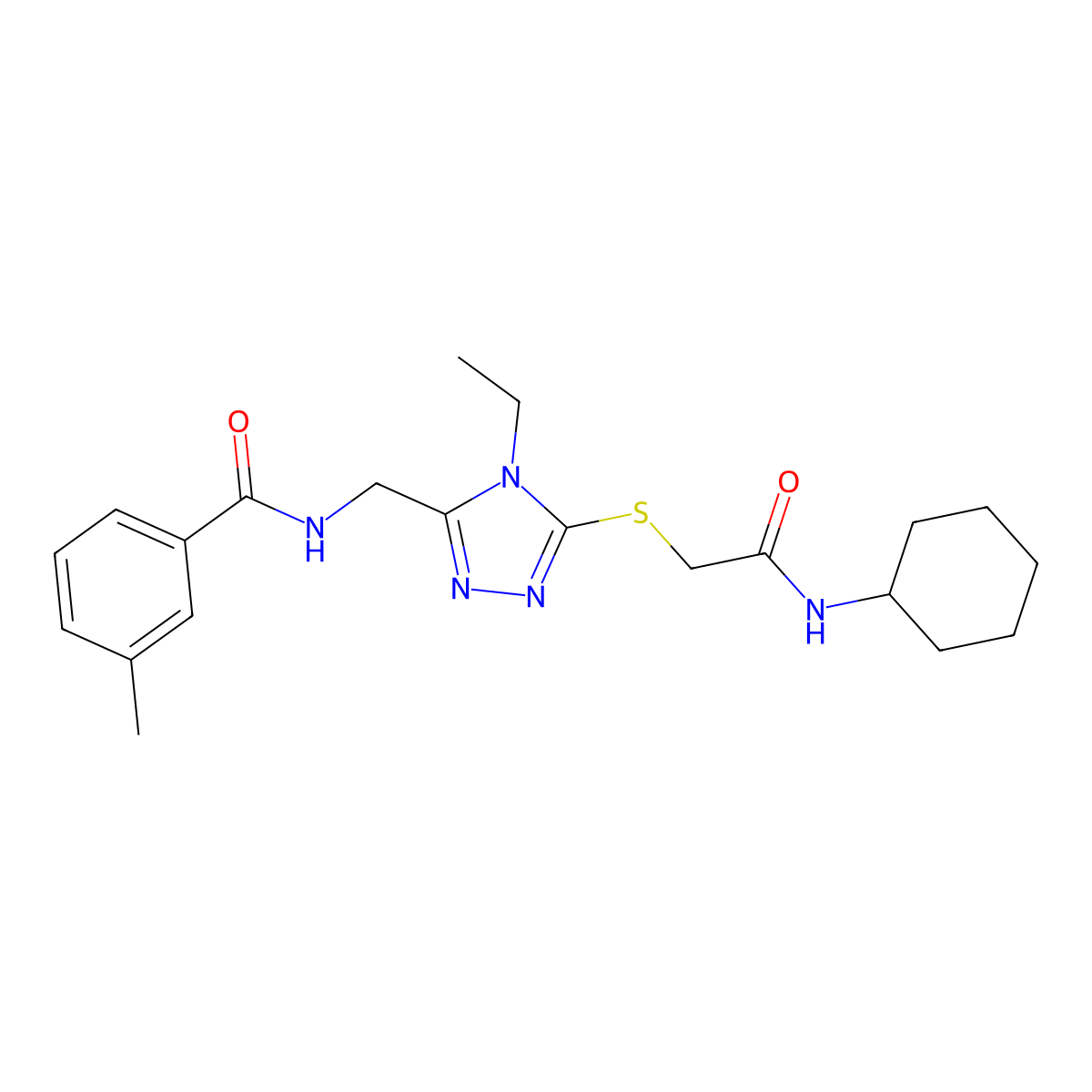 N-[[5-[2-(cyclohexylamino)-2-oxoethyl]sulfanyl-4-ethyl-1,2,4-triazol-3-yl]methyl]-3-methylbenzamide molecular structure, CAS 591760-96-2