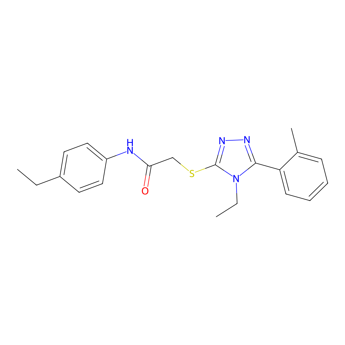 2-[[4-ethyl-5-(2-methylphenyl)-1,2,4-triazol-3-yl]sulfanyl]-N-(4-ethylphenyl)acetamide molecular structure, CAS 591760-97-3
