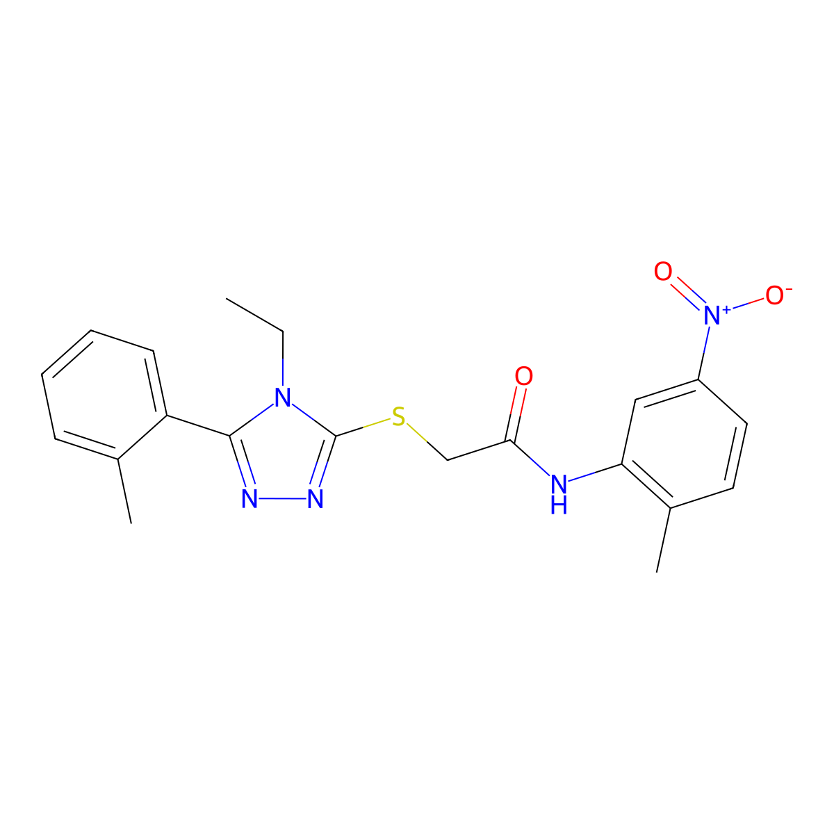 2-[[4-ethyl-5-(2-methylphenyl)-1,2,4-triazol-3-yl]sulfanyl]-N-(2-methyl-5-nitrophenyl)acetamide molecular structure, CAS 591760-99-5
