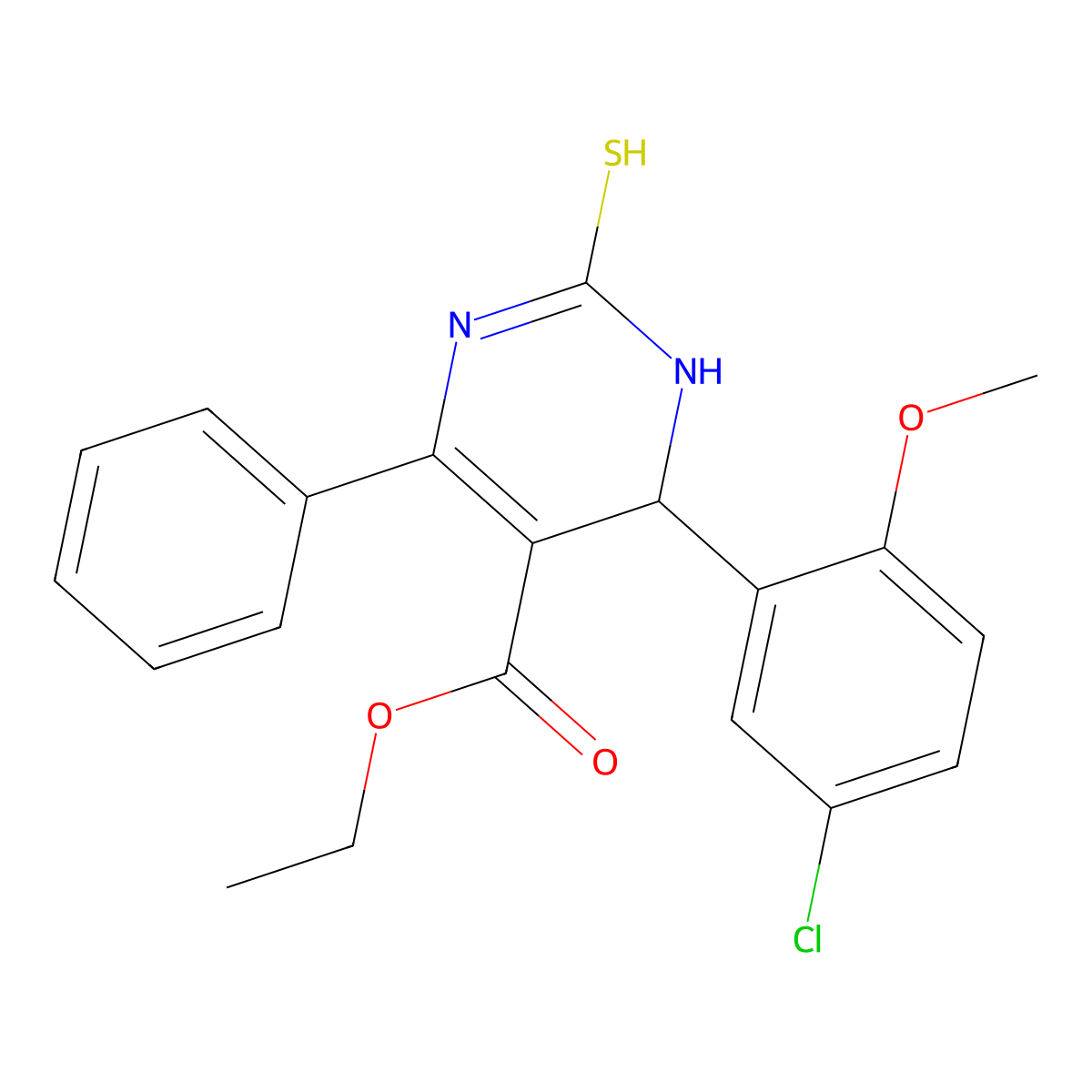 Ethyl 6-(5-chloro-2-methoxyphenyl)-4-phenyl-2-sulfanyl-1,6-dihydropyrimidine-5-carboxylate molecular structure, CAS 591761-01-2