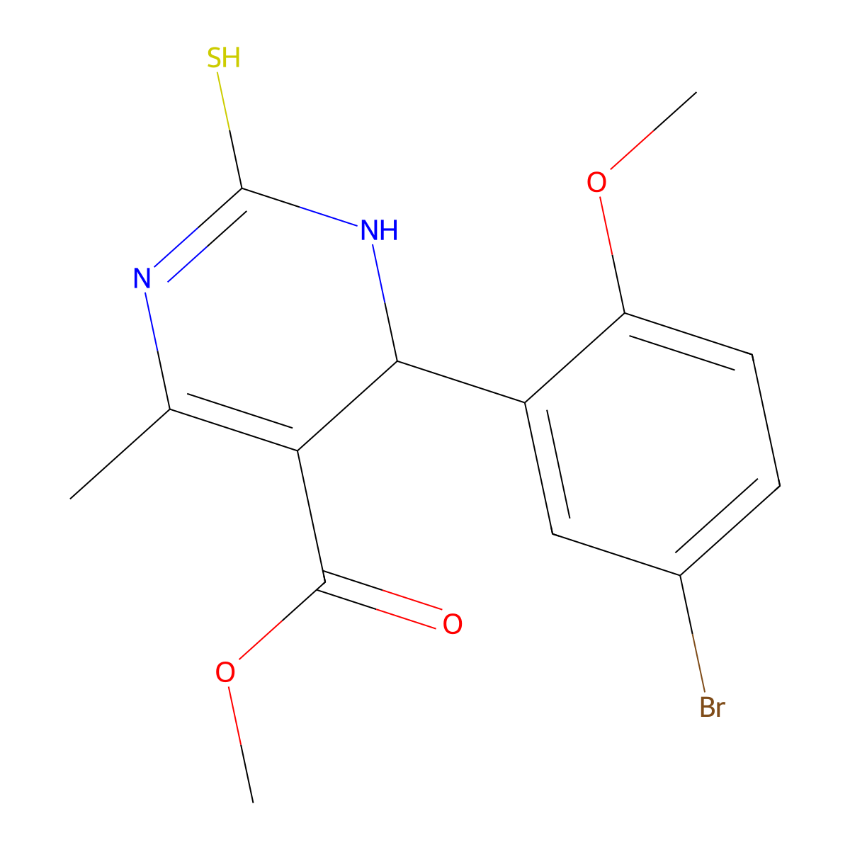 Methyl 6-(5-bromo-2-methoxyphenyl)-4-methyl-2-sulfanyl-1,6-dihydropyrimidine-5-carboxylate molecular structure, CAS 591761-06-7