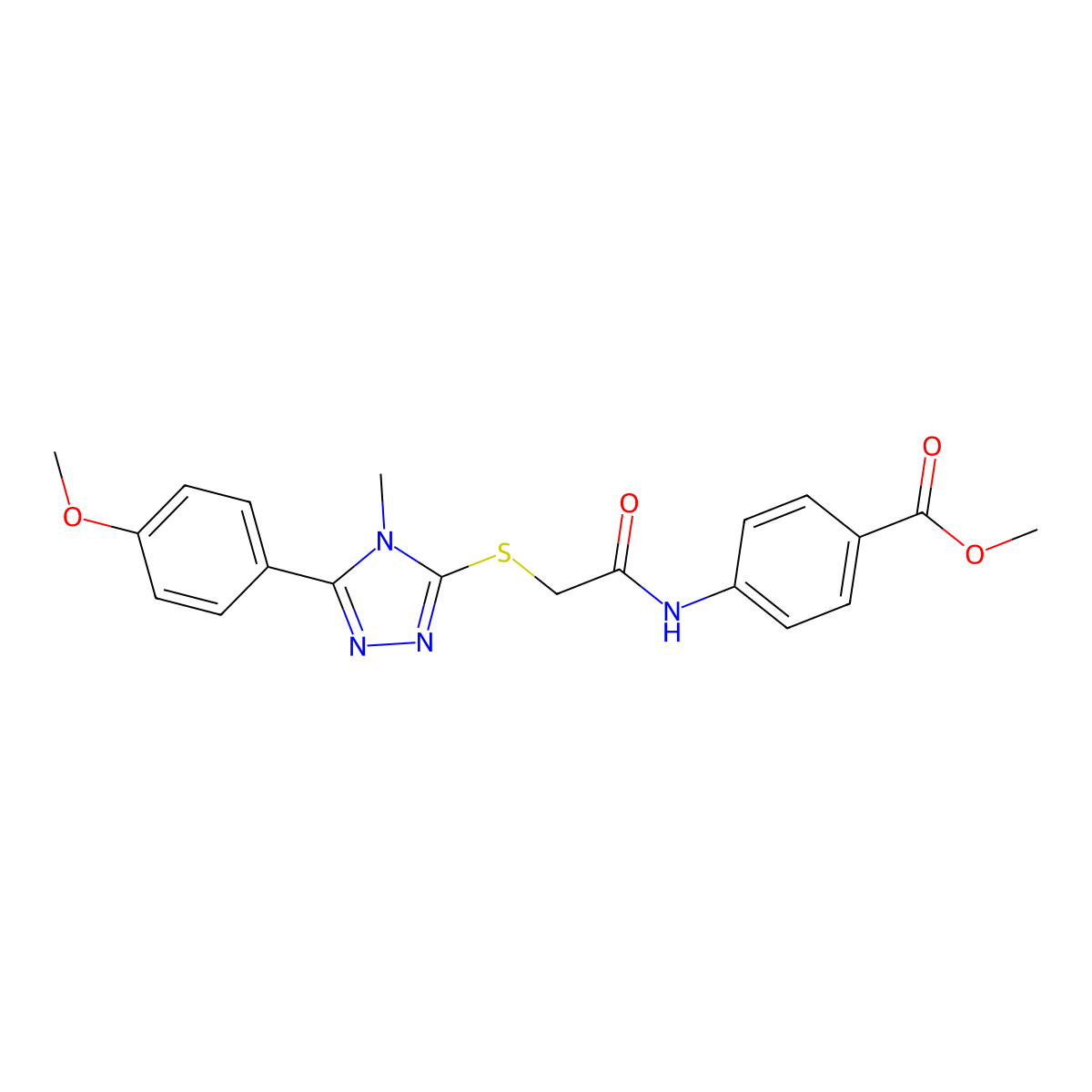 methyl 4-[({[5-(4-methoxyphenyl)-4-methyl-4H-1,2,4-triazol-3-yl]sulfanyl}acetyl)amino]benzoate molecular structure, CAS 591761-28-3