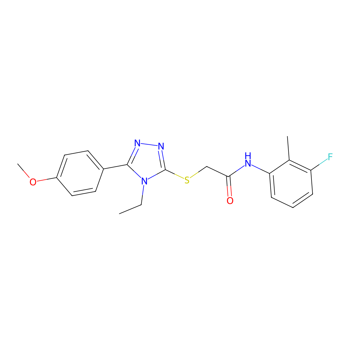 2-[[4-ethyl-5-(4-methoxyphenyl)-1,2,4-triazol-3-yl]sulfanyl]-N-(3-fluoro-2-methylphenyl)acetamide molecular structure, CAS 591761-33-0