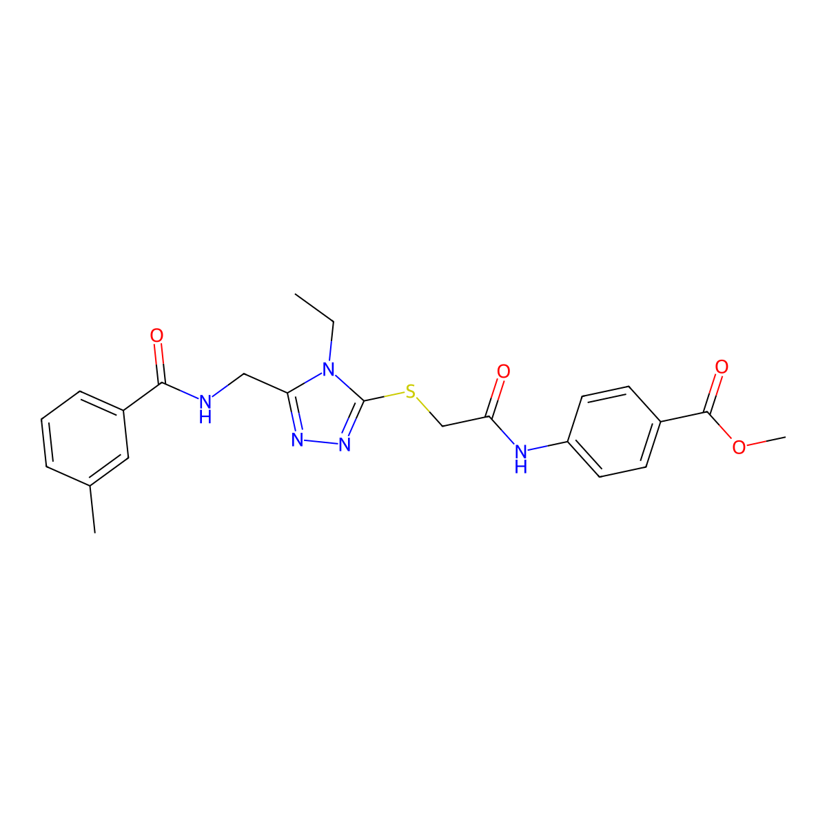 methyl 4-[({[4-ethyl-5-({[(3-methylphenyl)carbonyl]amino}methyl)-4H-1,2,4-triazol-3-yl]sulfanyl}acetyl)amino]benzoate molecular structure, CAS 591761-44-3