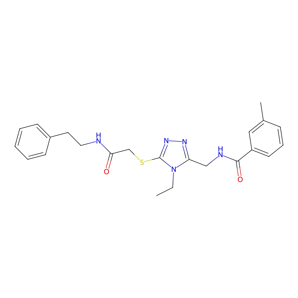 N-{[4-ethyl-5-({2-oxo-2-[(2-phenylethyl)amino]ethyl}sulfanyl)-4H-1,2,4-triazol-3-yl]methyl}-3-methylbenzamide molecular structure, CAS 591761-50-1