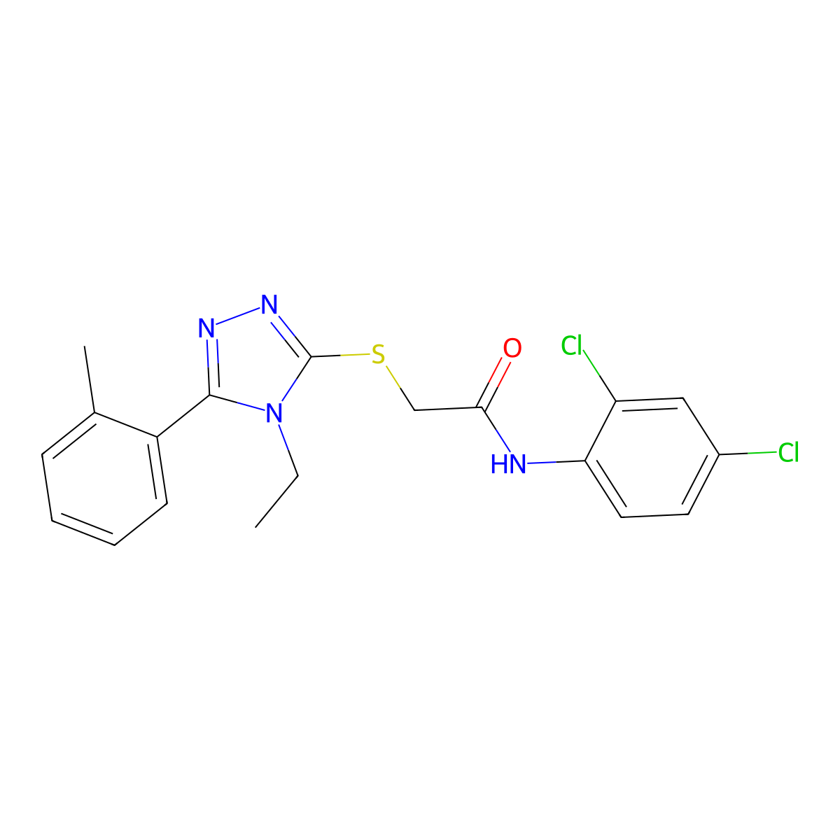 N-(2,4-dichlorophenyl)-2-[[4-ethyl-5-(2-methylphenyl)-1,2,4-triazol-3-yl]sulfanyl]acetamide molecular structure, CAS 591761-59-0