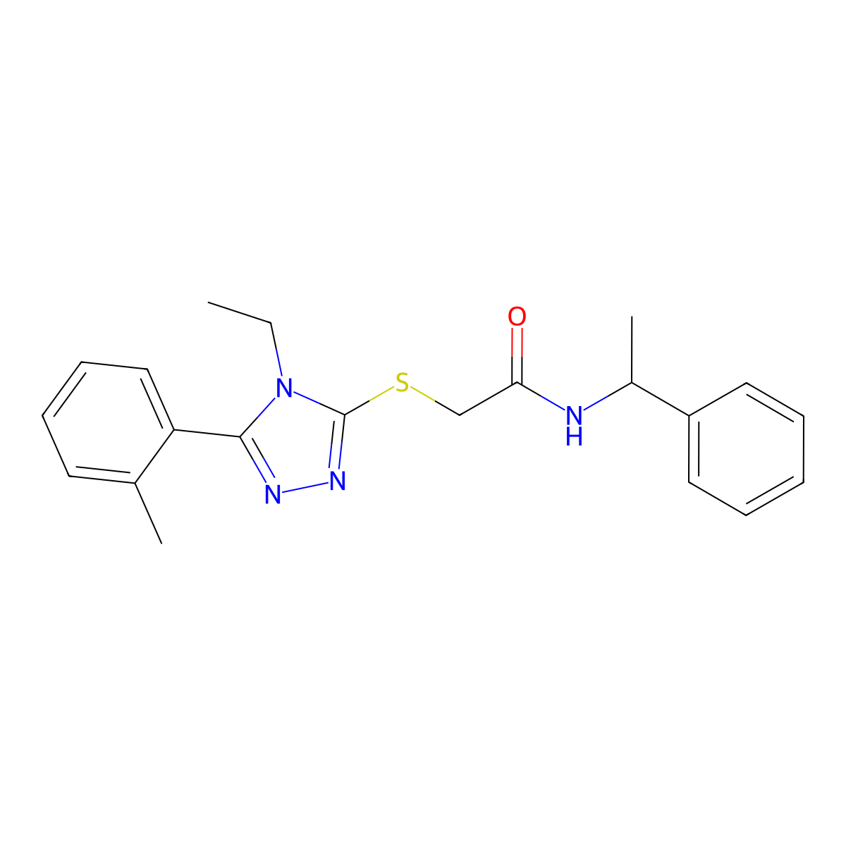 2-[[4-ethyl-5-(2-methylphenyl)-1,2,4-triazol-3-yl]sulfanyl]-N-(1-phenylethyl)acetamide molecular structure, CAS 591761-63-6