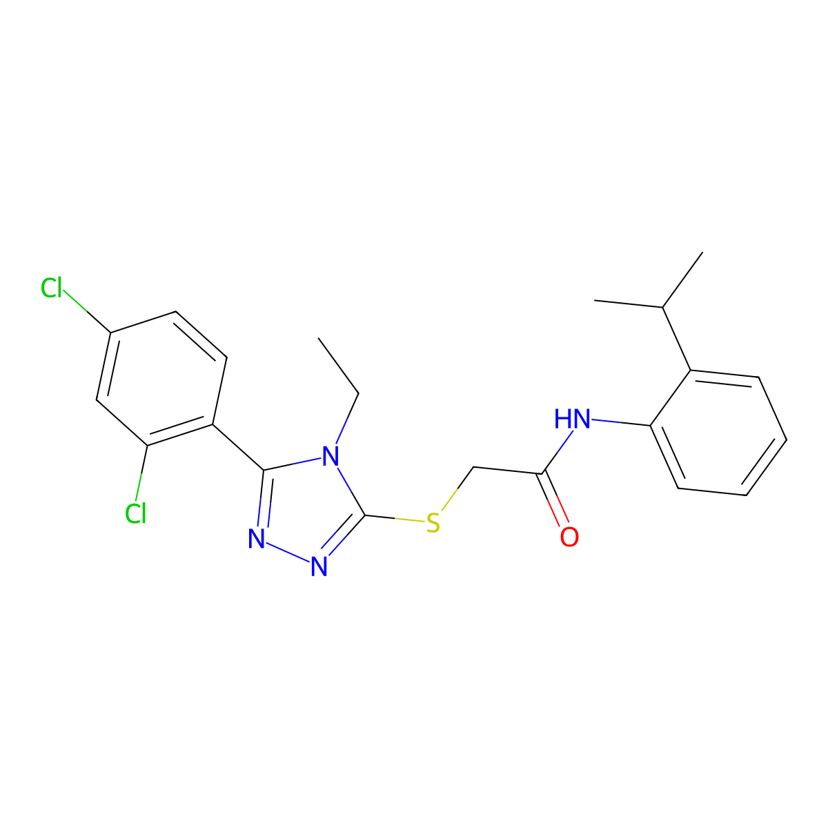 2-[[5-(2,4-dichlorophenyl)-4-ethyl-1,2,4-triazol-3-yl]sulfanyl]-N-(2-propan-2-ylphenyl)acetamide molecular structure, CAS 591761-65-8