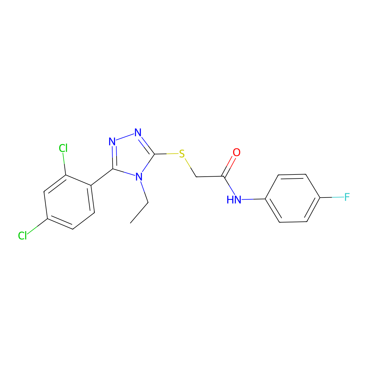 2-[[5-(2,4-dichlorophenyl)-4-ethyl-1,2,4-triazol-3-yl]sulfanyl]-N-(4-fluorophenyl)acetamide molecular structure, CAS 591761-67-0