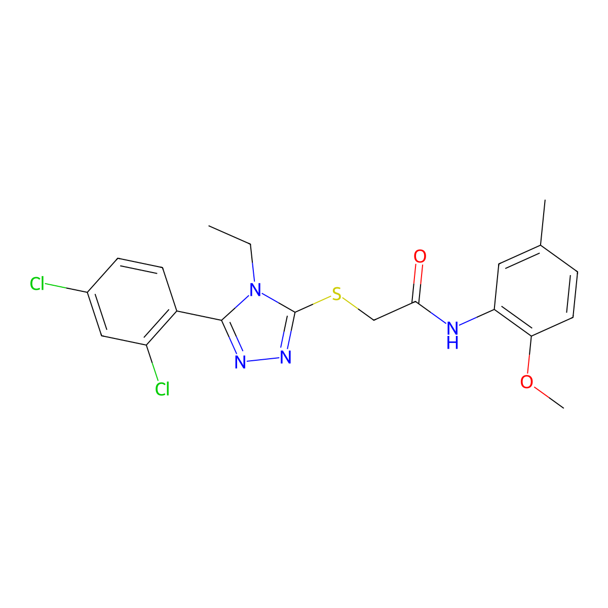 2-[[5-(2,4-dichlorophenyl)-4-ethyl-1,2,4-triazol-3-yl]sulfanyl]-N-(2-methoxy-5-methylphenyl)acetamide molecular structure, CAS 591761-68-1