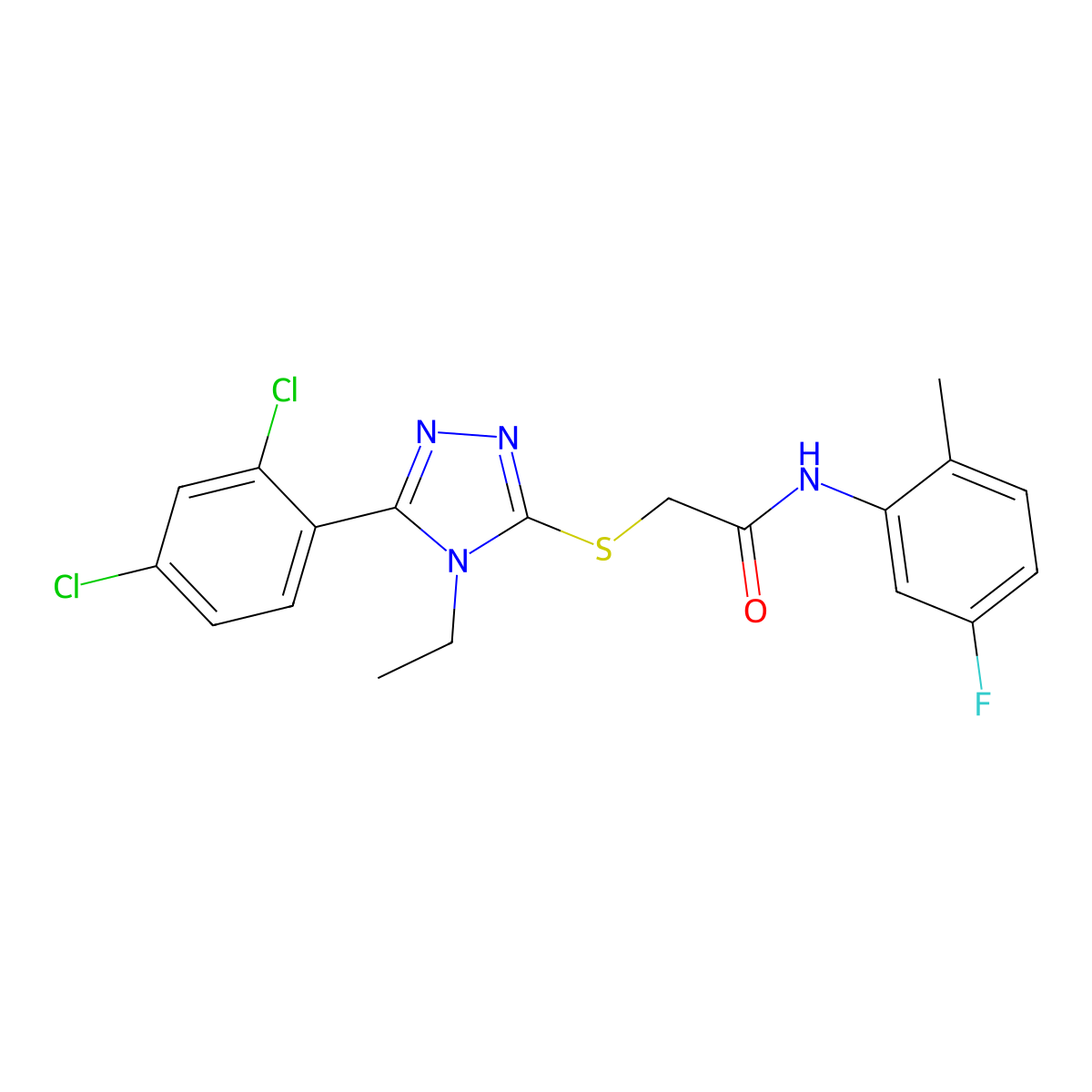 2-[[5-(2,4-dichlorophenyl)-4-ethyl-1,2,4-triazol-3-yl]sulfanyl]-N-(5-fluoro-2-methylphenyl)acetamide molecular structure, CAS 591761-69-2