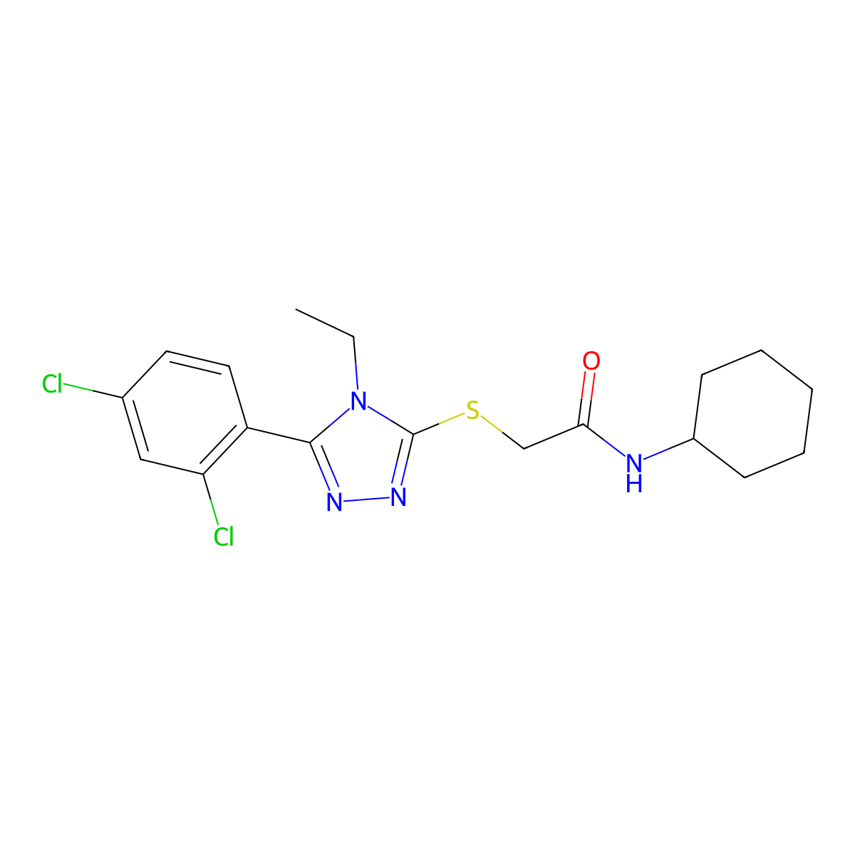N-cyclohexyl-2-{[5-(2,4-dichlorophenyl)-4-ethyl-4H-1,2,4-triazol-3-yl]sulfanyl}acetamide molecular structure, CAS 591761-82-9