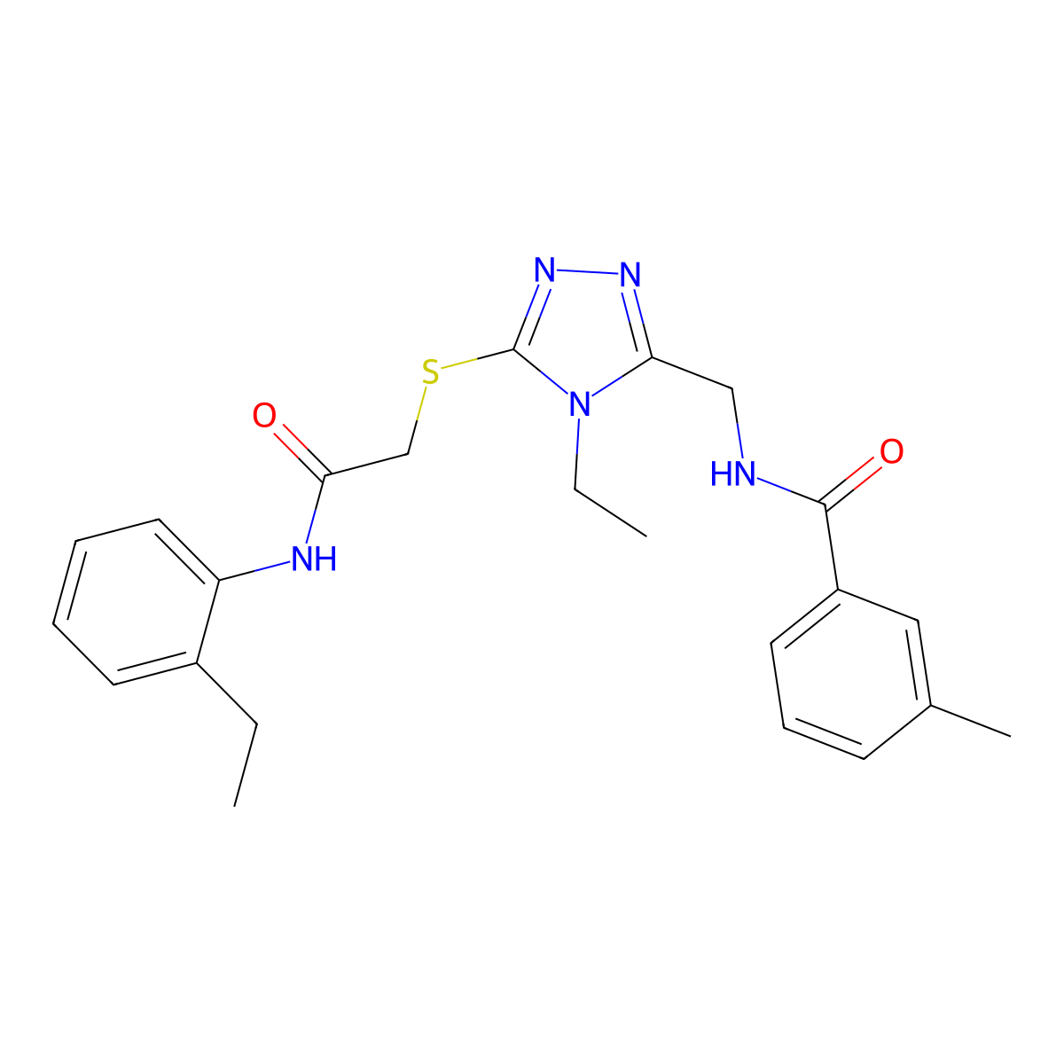 N-[[4-ethyl-5-[2-(2-ethylanilino)-2-oxoethyl]sulfanyl-1,2,4-triazol-3-yl]methyl]-3-methylbenzamide molecular structure, CAS 591761-85-2