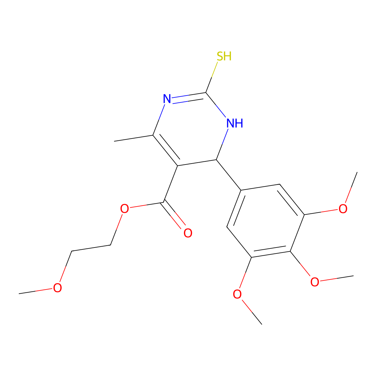 2-Methoxyethyl 4-methyl-2-sulfanyl-6-(3,4,5-trimethoxyphenyl)-1,6-dihydropyrimidine-5-carboxylate molecular structure, CAS 591761-94-3