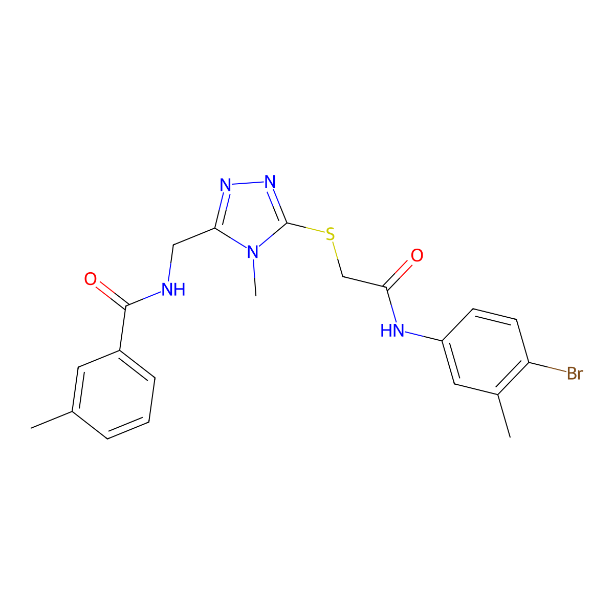 N-[[5-[2-(4-bromo-3-methylanilino)-2-oxoethyl]sulfanyl-4-methyl-1,2,4-triazol-3-yl]methyl]-3-methylbenzamide molecular structure, CAS 591761-97-6