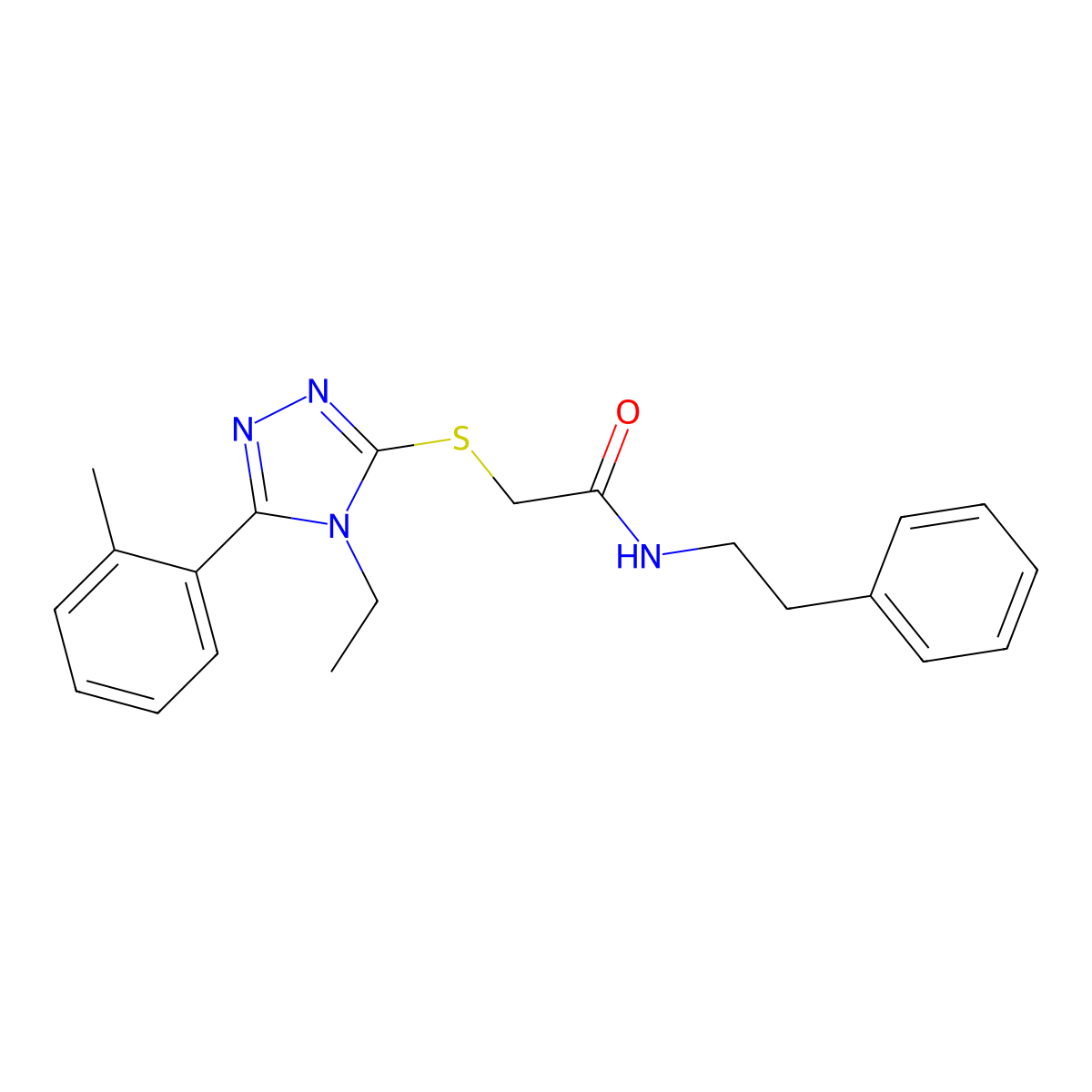 2-{[4-ethyl-5-(2-methylphenyl)-4H-1,2,4-triazol-3-yl]sulfanyl}-N-(2-phenylethyl)acetamide molecular structure, CAS 591762-21-9