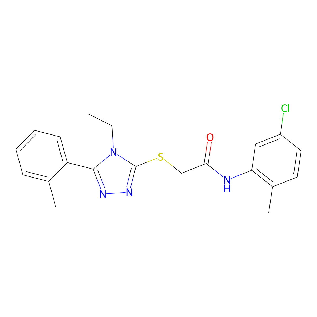 N-(5-chloro-2-methylphenyl)-2-[[4-ethyl-5-(2-methylphenyl)-1,2,4-triazol-3-yl]sulfanyl]acetamide molecular structure, CAS 591762-22-0