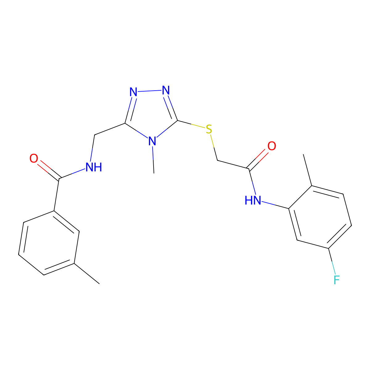 N-[[5-[2-(5-fluoro-2-methylanilino)-2-oxoethyl]sulfanyl-4-methyl-1,2,4-triazol-3-yl]methyl]-3-methylbenzamide molecular structure, CAS 591762-26-4