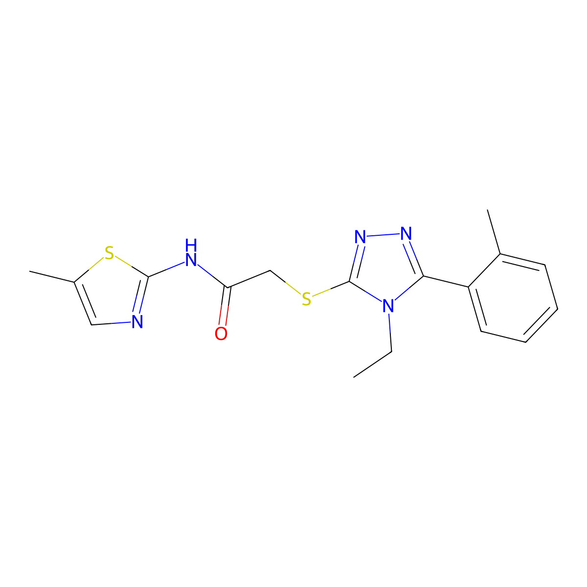 2-[[4-ethyl-5-(2-methylphenyl)-1,2,4-triazol-3-yl]sulfanyl]-N-(5-methyl-1,3-thiazol-2-yl)acetamide molecular structure, CAS 591762-99-1