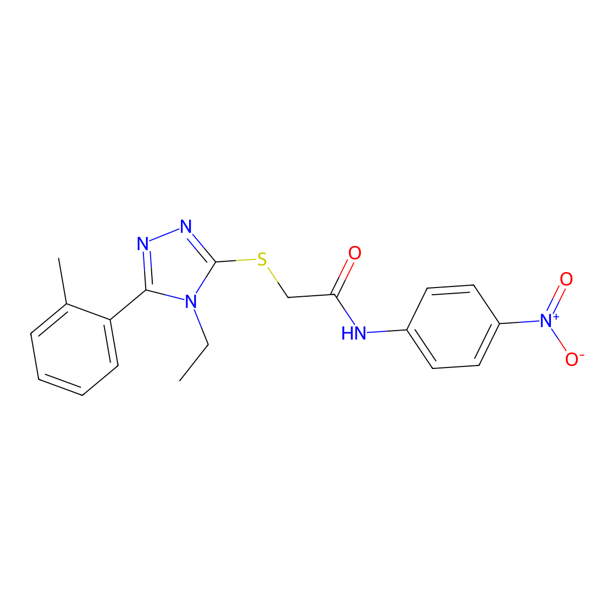 2-[[4-ethyl-5-(2-methylphenyl)-1,2,4-triazol-3-yl]sulfanyl]-N-(4-nitrophenyl)acetamide molecular structure, CAS 591763-01-8