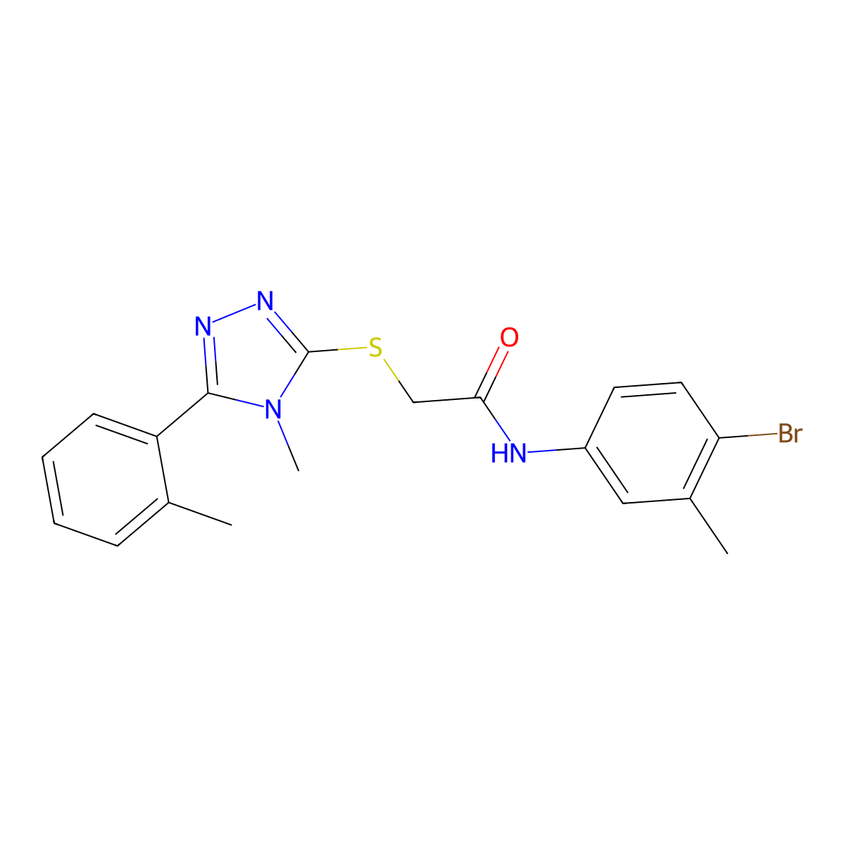 N-(4-bromo-3-methylphenyl)-2-[[4-methyl-5-(2-methylphenyl)-1,2,4-triazol-3-yl]sulfanyl]acetamide molecular structure, CAS 591763-05-2