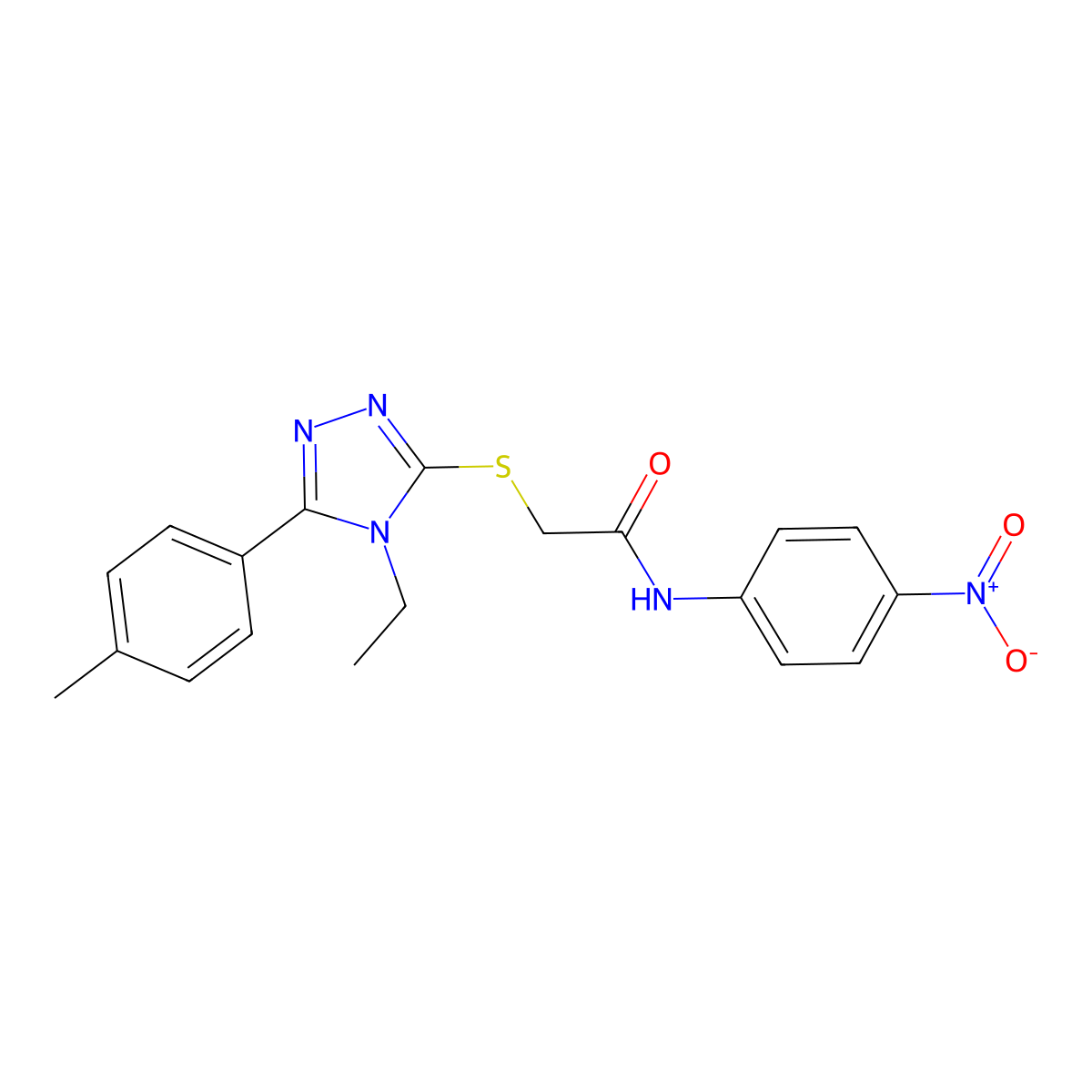 2-[[4-ethyl-5-(4-methylphenyl)-1,2,4-triazol-3-yl]sulfanyl]-N-(4-nitrophenyl)acetamide molecular structure, CAS 591763-10-9