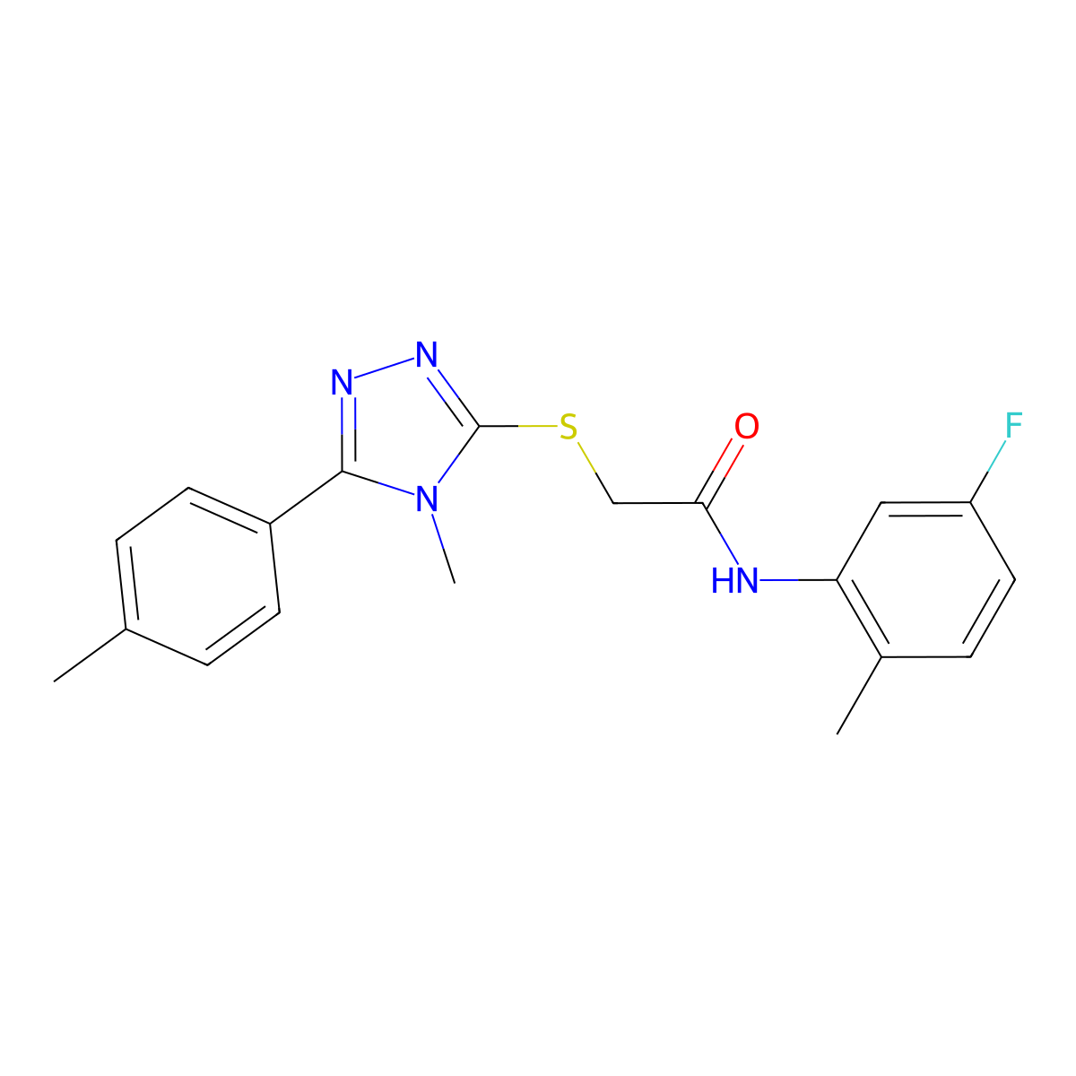 N-(5-fluoro-2-methylphenyl)-2-[[4-methyl-5-(4-methylphenyl)-1,2,4-triazol-3-yl]sulfanyl]acetamide molecular structure, CAS 591763-13-2