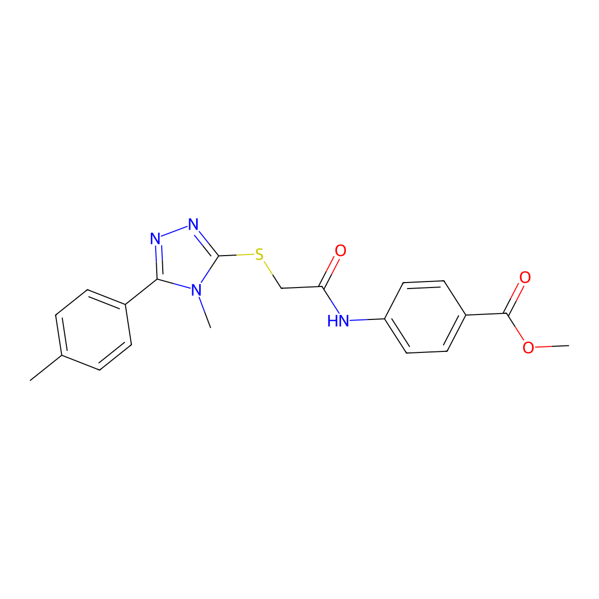 methyl 4-[({[4-methyl-5-(4-methylphenyl)-4H-1,2,4-triazol-3-yl]sulfanyl}acetyl)amino]benzoate molecular structure, CAS 591763-14-3