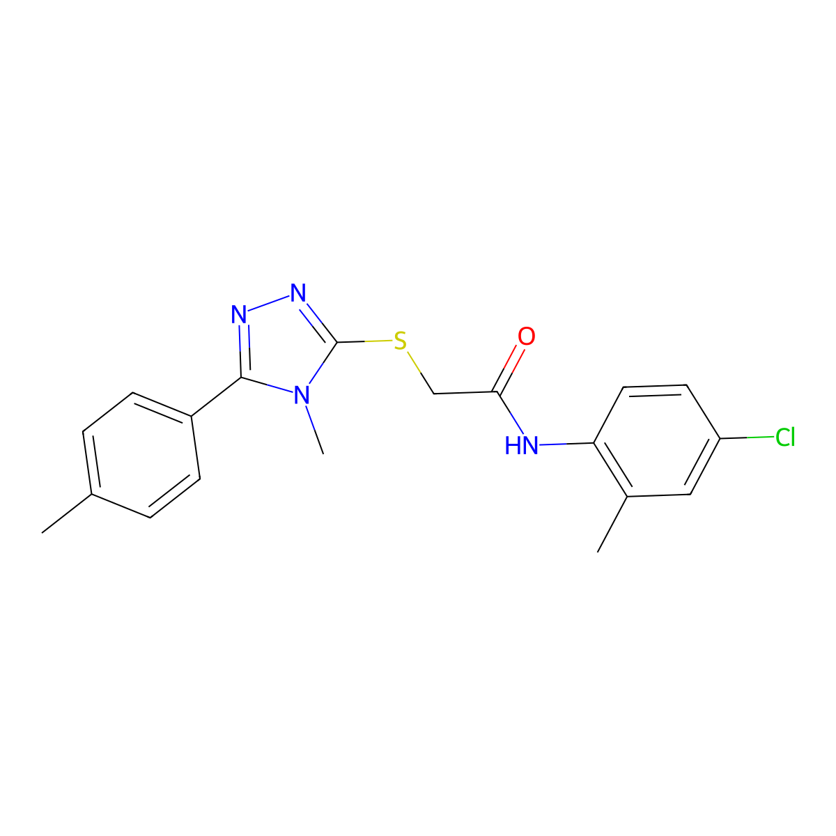 N-(4-chloro-2-methylphenyl)-2-{[4-methyl-5-(4-methylphenyl)-4H-1,2,4-triazol-3-yl]sulfanyl}acetamide molecular structure, CAS 591763-15-4