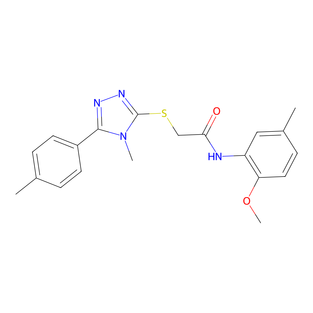 N-(2-methoxy-5-methylphenyl)-2-{[4-methyl-5-(4-methylphenyl)-4H-1,2,4-triazol-3-yl]sulfanyl}acetamide molecular structure, CAS 591763-18-7